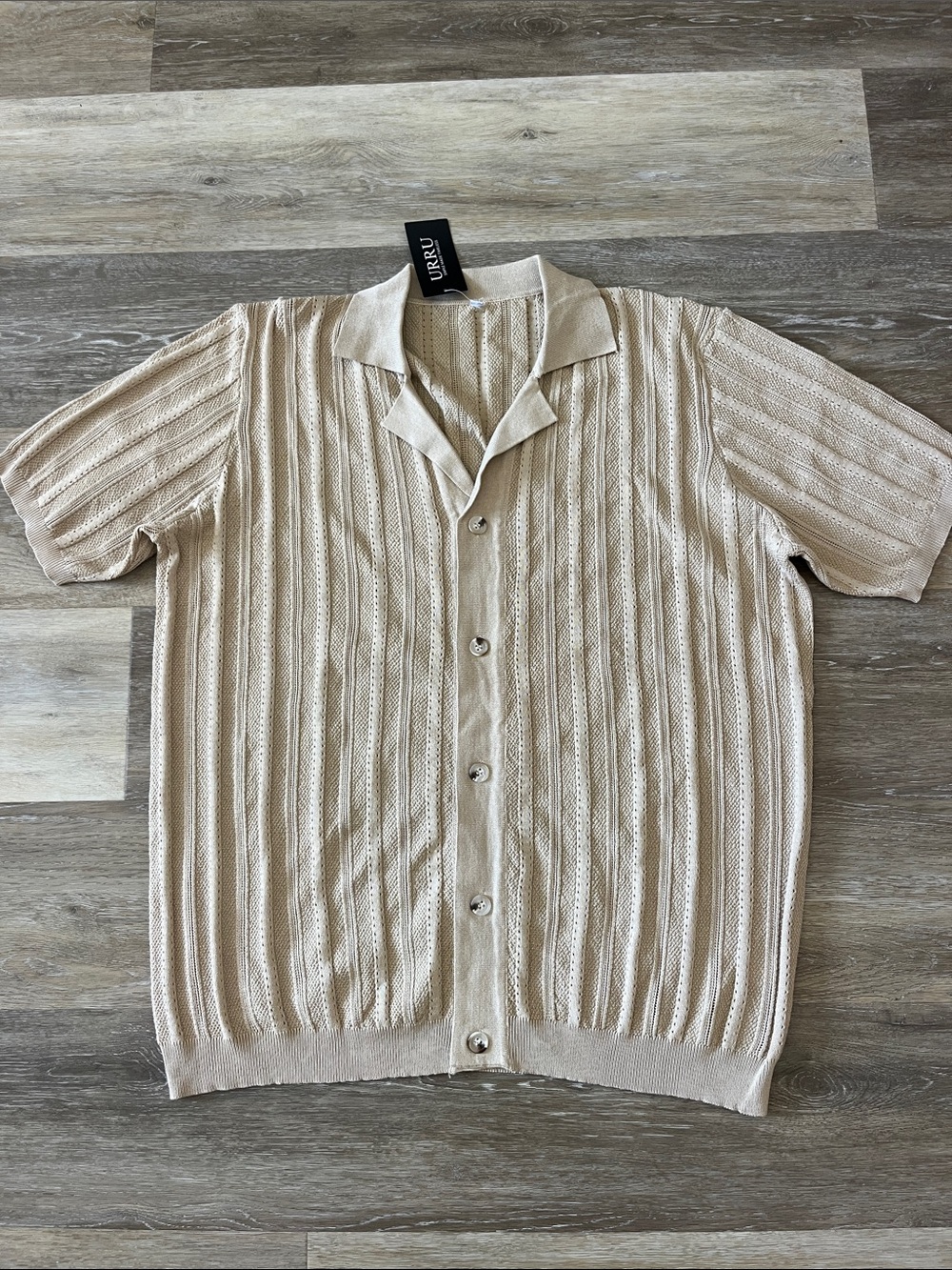 NWT URRU Men’s Knit Button Down Shirt Tan Size 2XL